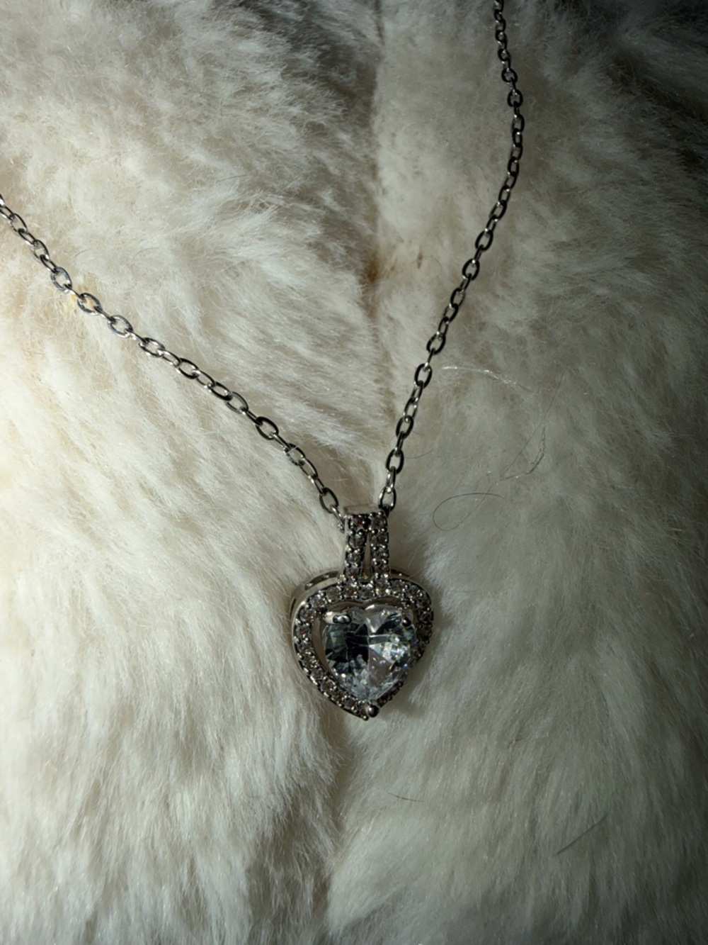 Silver Heart Pendant Necklace with Clear Crystal